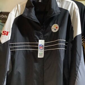 NFL New Authentic Steelers  Black and White Team Jacket windbreaker